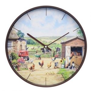Round Wall Clock Battery Operated Boxed Farmyard Scene with Farm Animals Tractor Gift