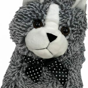 Door Stopper Soft Furry Cat Grey and White Novelty Animal