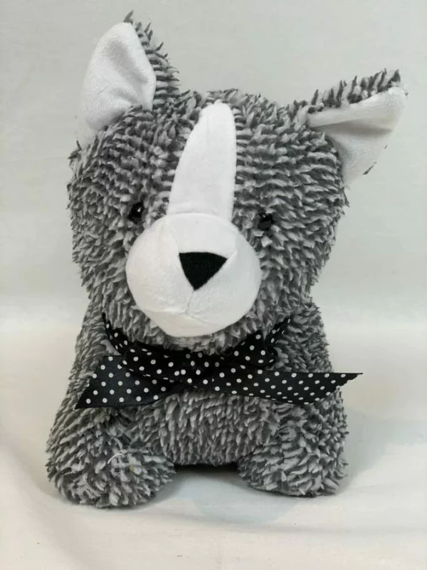 Door Stopper Soft Furry Cat Grey and White Novelty Animal - Image 3