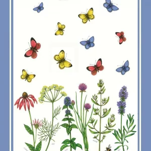 Butterflies and Herbs Linen Union Tea Towel