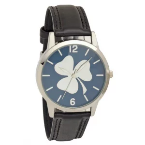 Beautiful Wrist Watch With Shamrock Embossed Face Complete With Black Leather Strap